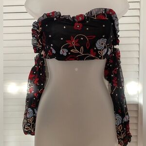 Black Floral Crop Top